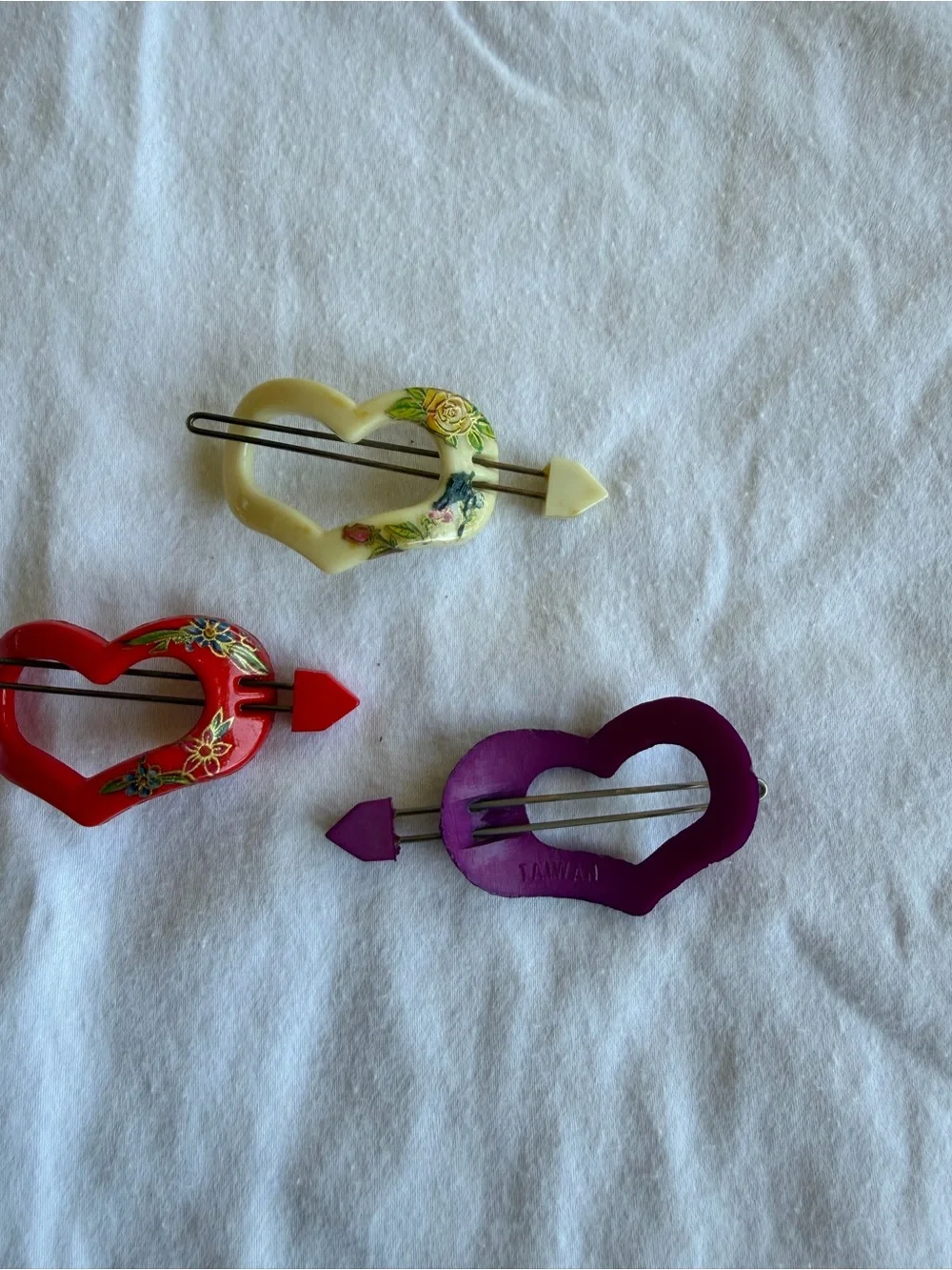 Vintage 1970s Barrettes Cupid's Arrow Heart Hair Slides - Set of 3